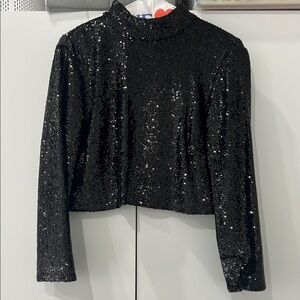 Black Sequin Cropped Top - Women
